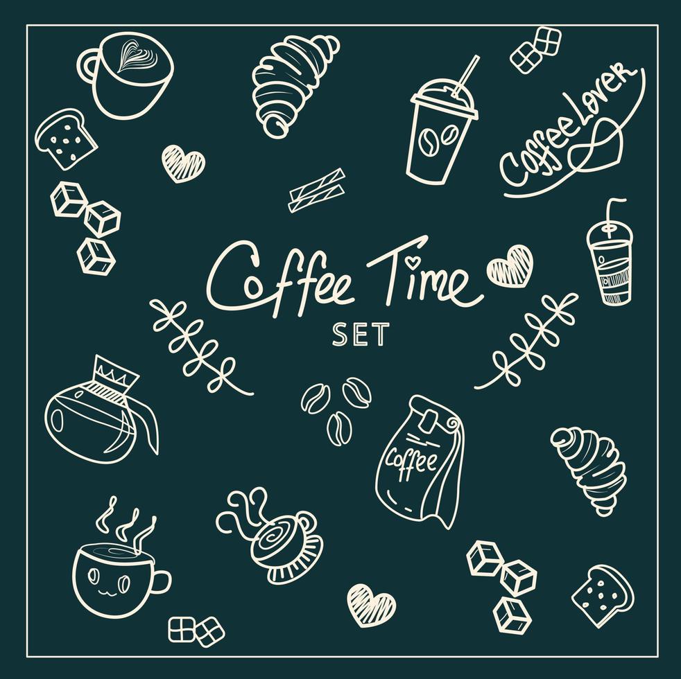 Coffee Time. Delicious coffee and food set.Drink vector illustration design