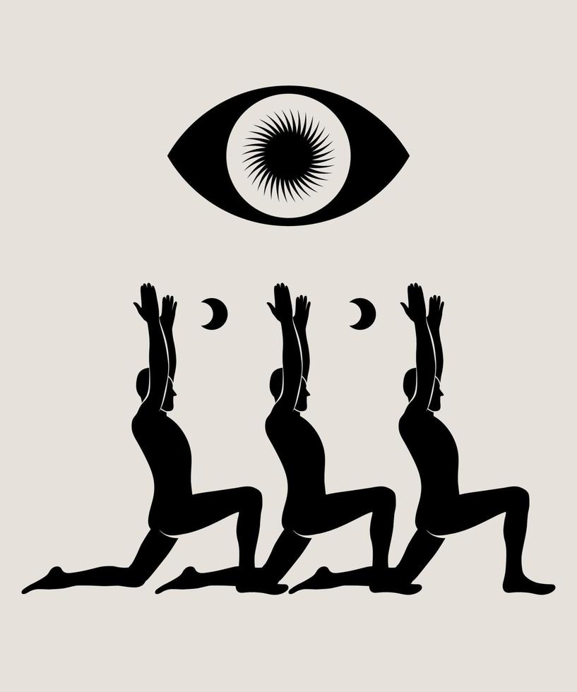 Man doing yoga abstract poster. Monochrome silhouette modern illustration. Health care and lifestyle concept. Hand drawn Vector illustration for print and web.