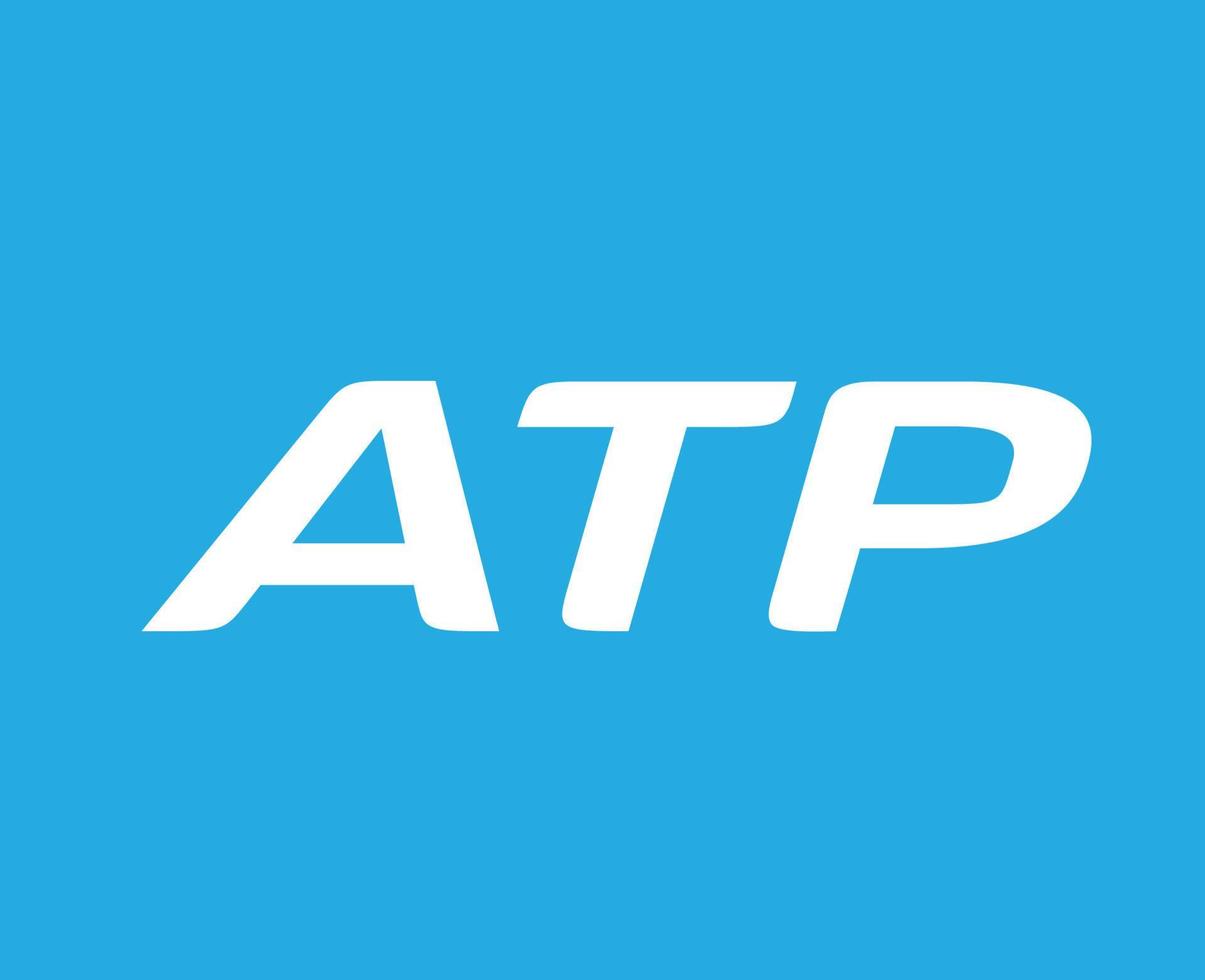 Atp Name Logo Symbol White Tournament Open Men Tennis Association Design Vector Abstract Illustration With Blue Background