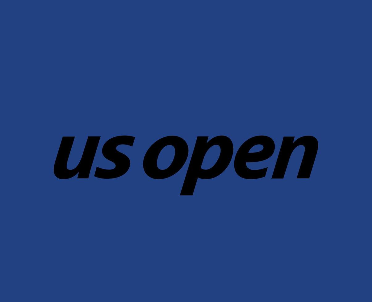 Us Open Symbol Logo Name Black Tournament Tennis The championships Design Vector Abstract Illustration With Blue Background