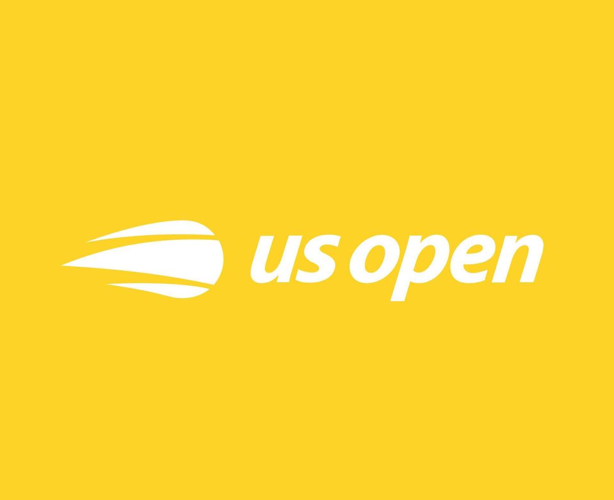 Us Open Symbol Logo With Name White Tournament Tennis The championships Design Vector Abstract Illustration With Yellow Background