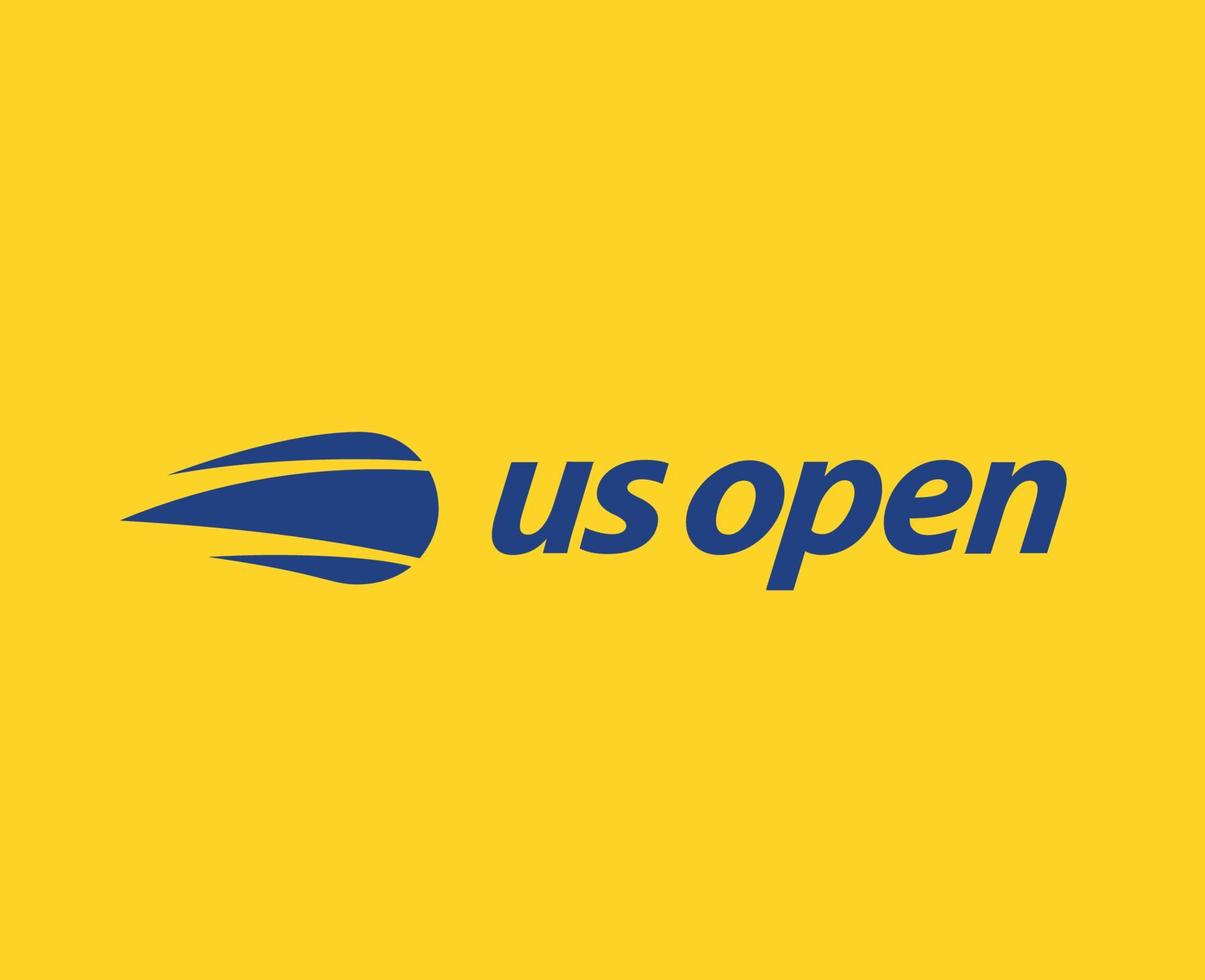 Us Open Symbol Logo With Name Blue Tournament Tennis The championships Design Vector Abstract Illustration With Yellow Background