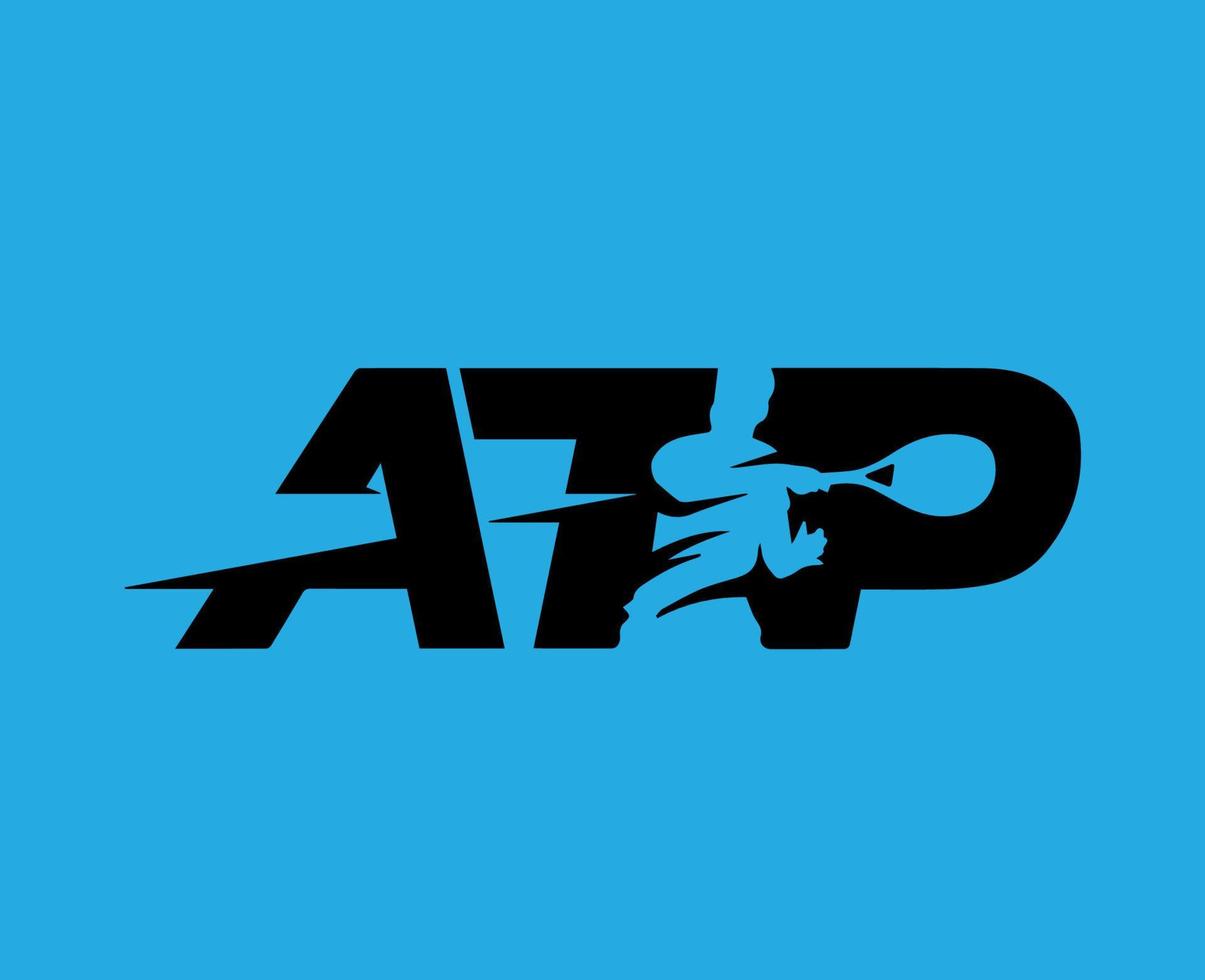 Atp Logo Symbol Black Tournament Open Men Tennis Association Design Vector Abstract Illustration With Blue Background