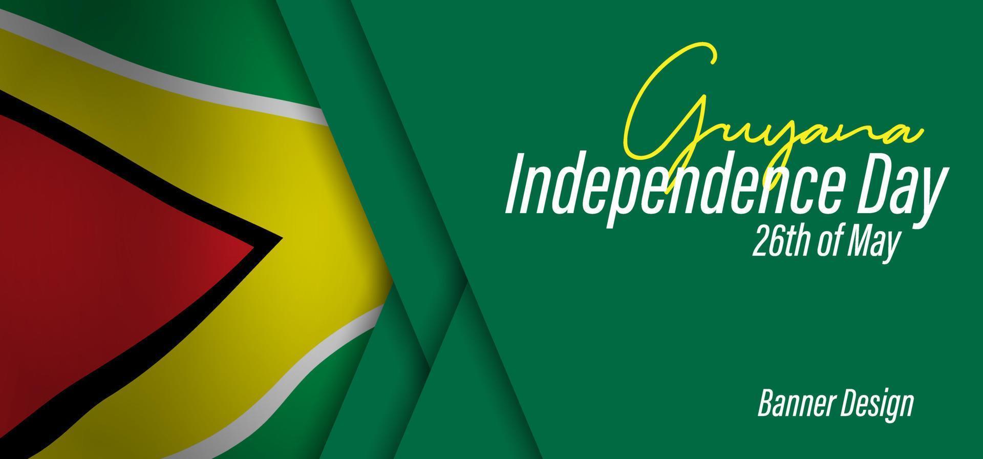 Guyana independence day greeting card, banner, vector illustration. Guyana holiday 26th of May design element with waving 3D