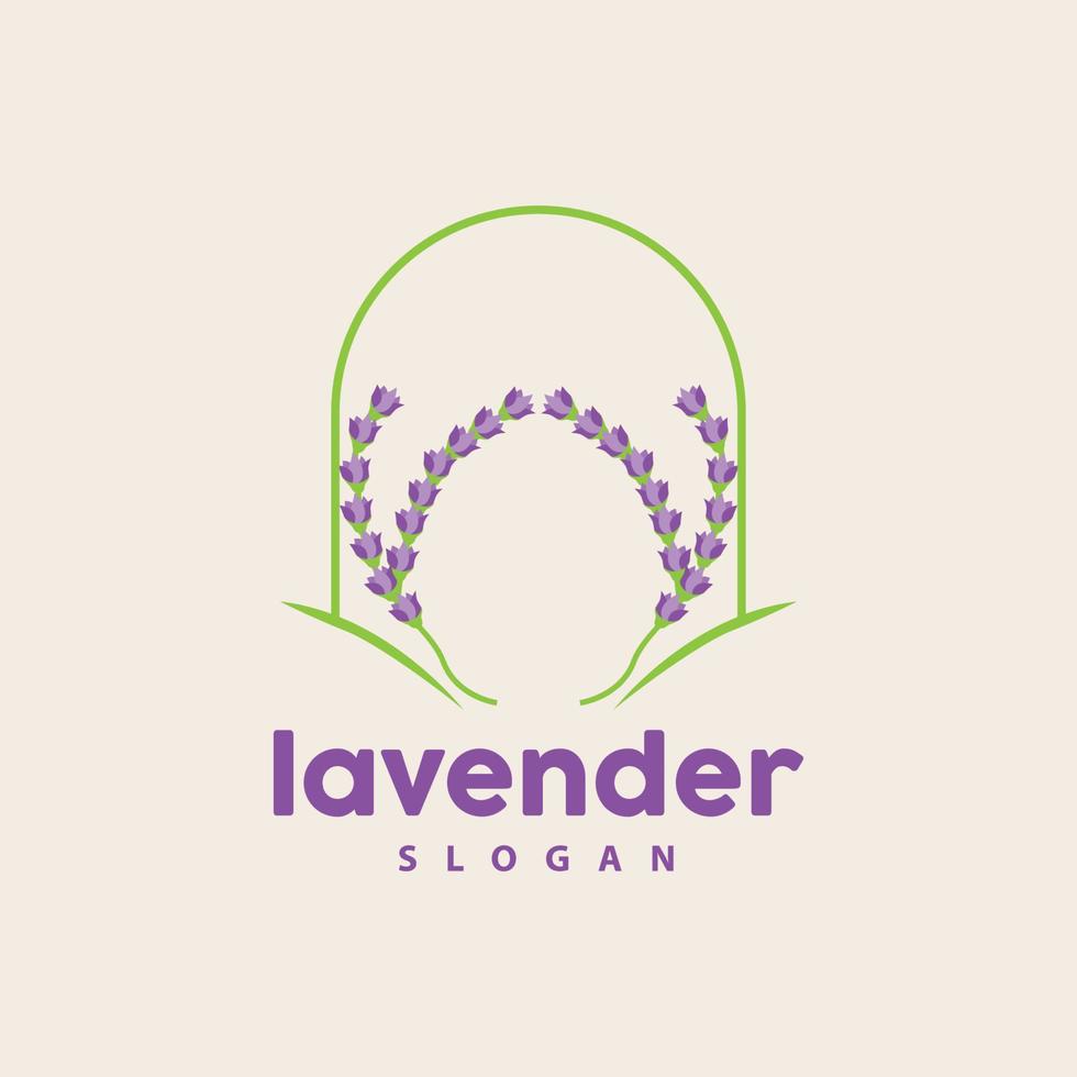 lavanda logo, sencillo elegante púrpura flor planta vector, saludo tarjeta diseño, bandera, flor ornamento, lavanda mano dibujado boda, icono símbolo ilustración vector