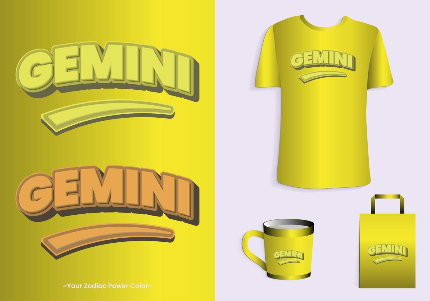 Gemini zodiac power color is yellow. Typhography t-shirt, mug and tote bag merchandise print design vector