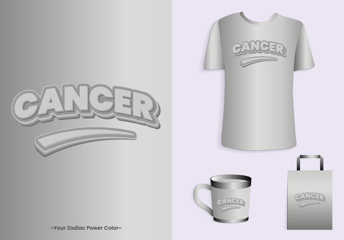Cancer zodiac power color is silver. Typhography t-shirt, mug and tote bag merchandise print design vector