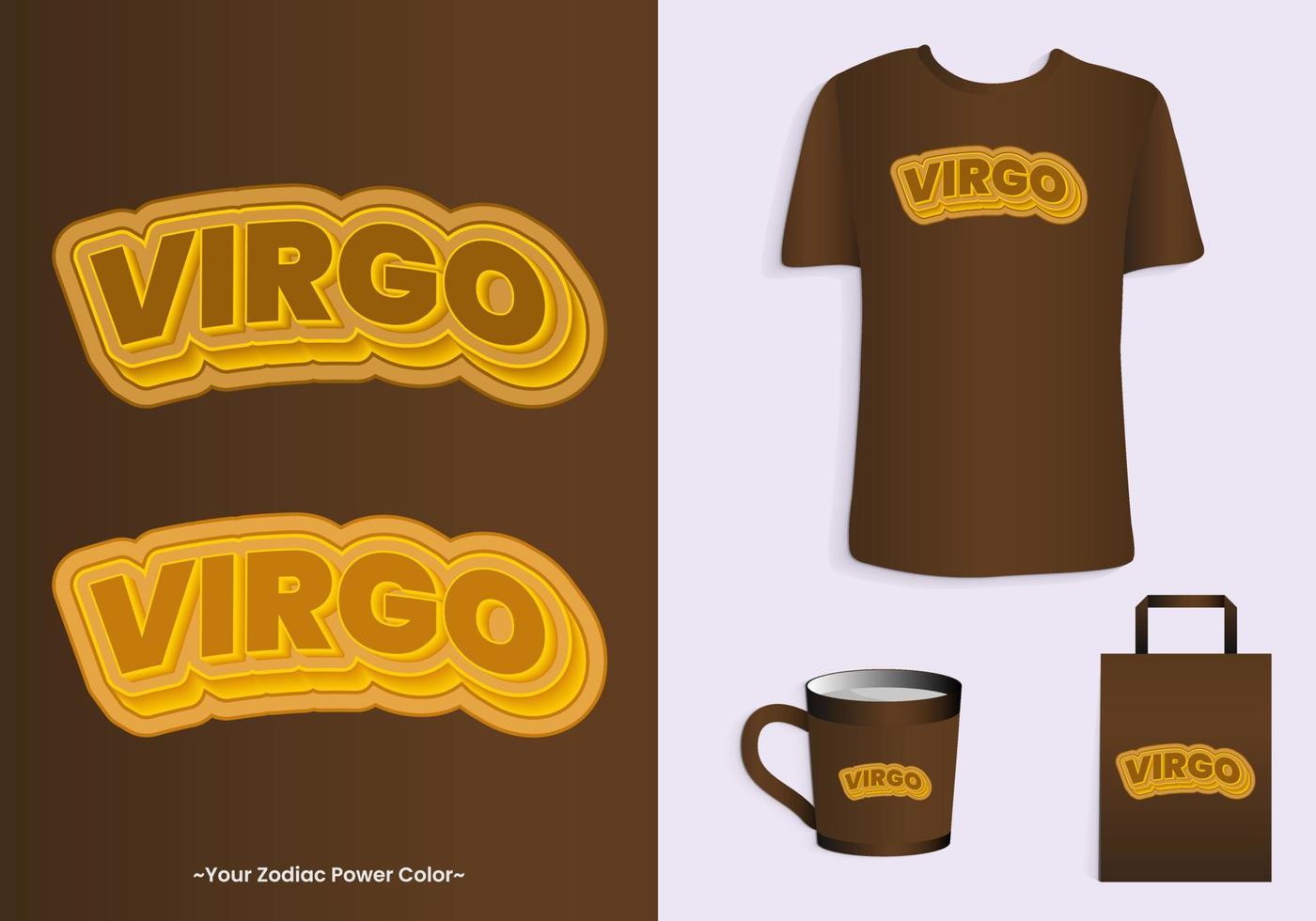 Virgo zodíaco poder color es marrón. tipografía camiseta, totalizador bolsa, y taza diseño para mercancías y impresión. Bosquejo plantillas incluido vector