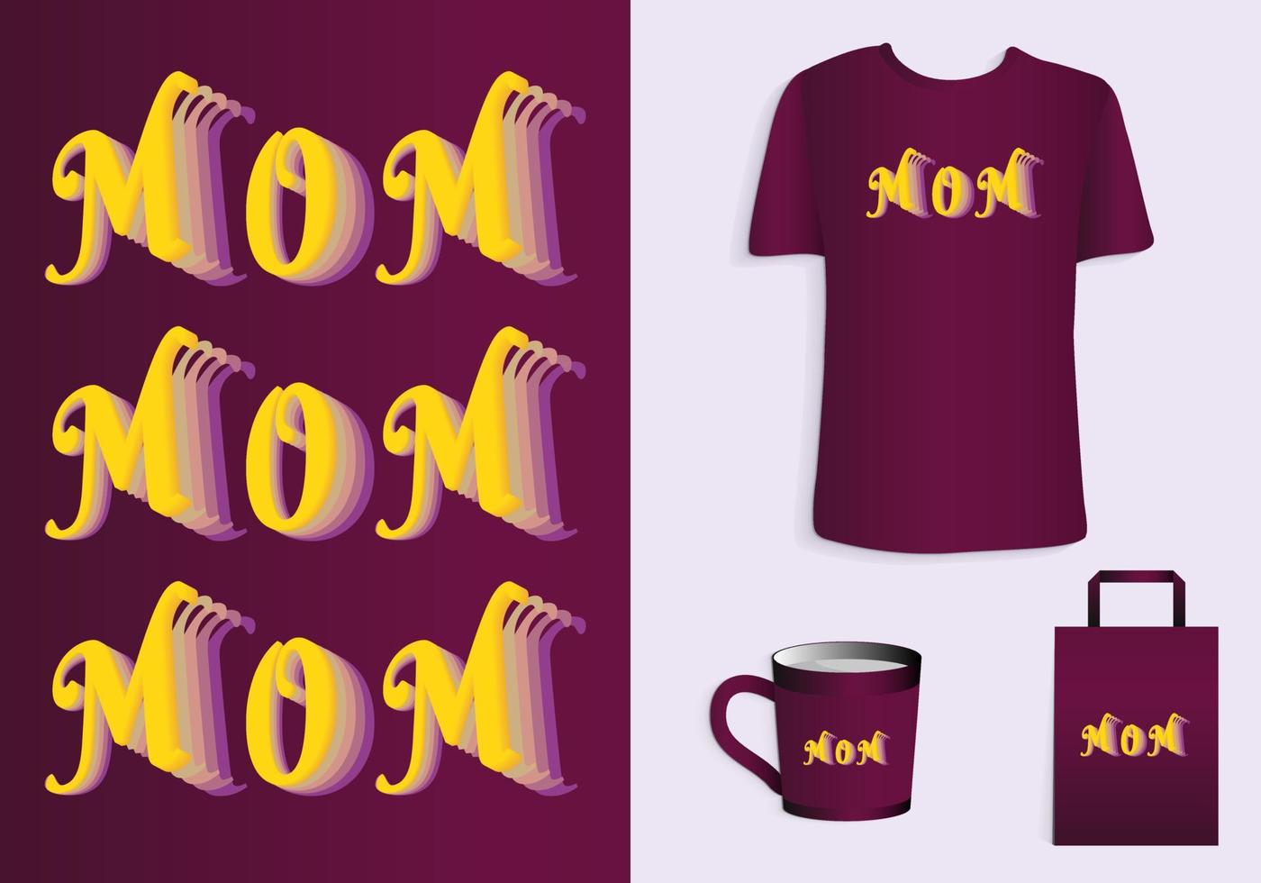 Mom t shirt design. Typography t-shirt, tote bag, and cup design for merchandise and print. Mock-up templates included vector