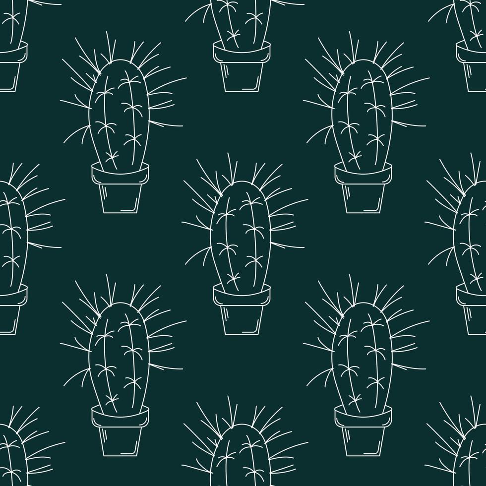 Seamless Pattern With Cacti In Pots Outline, Stetsonia vector