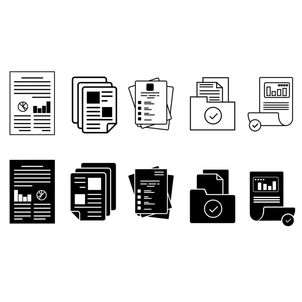 Documents icon vector set. report illustration sign collection. analysis symbol or logo.
