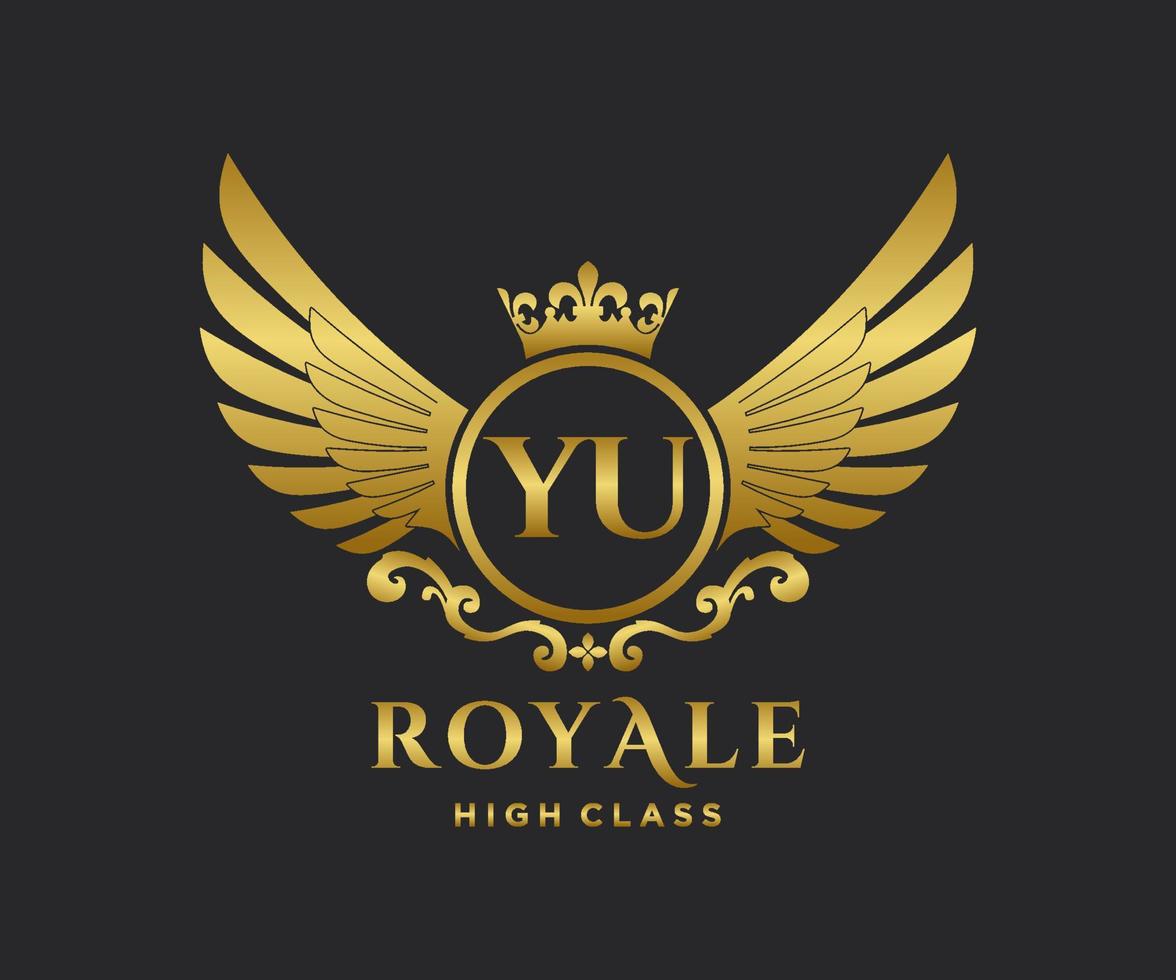 Golden Letter YU template logo Luxury gold letter with crown. Monogram alphabet . Beautiful royal initials letter. vector