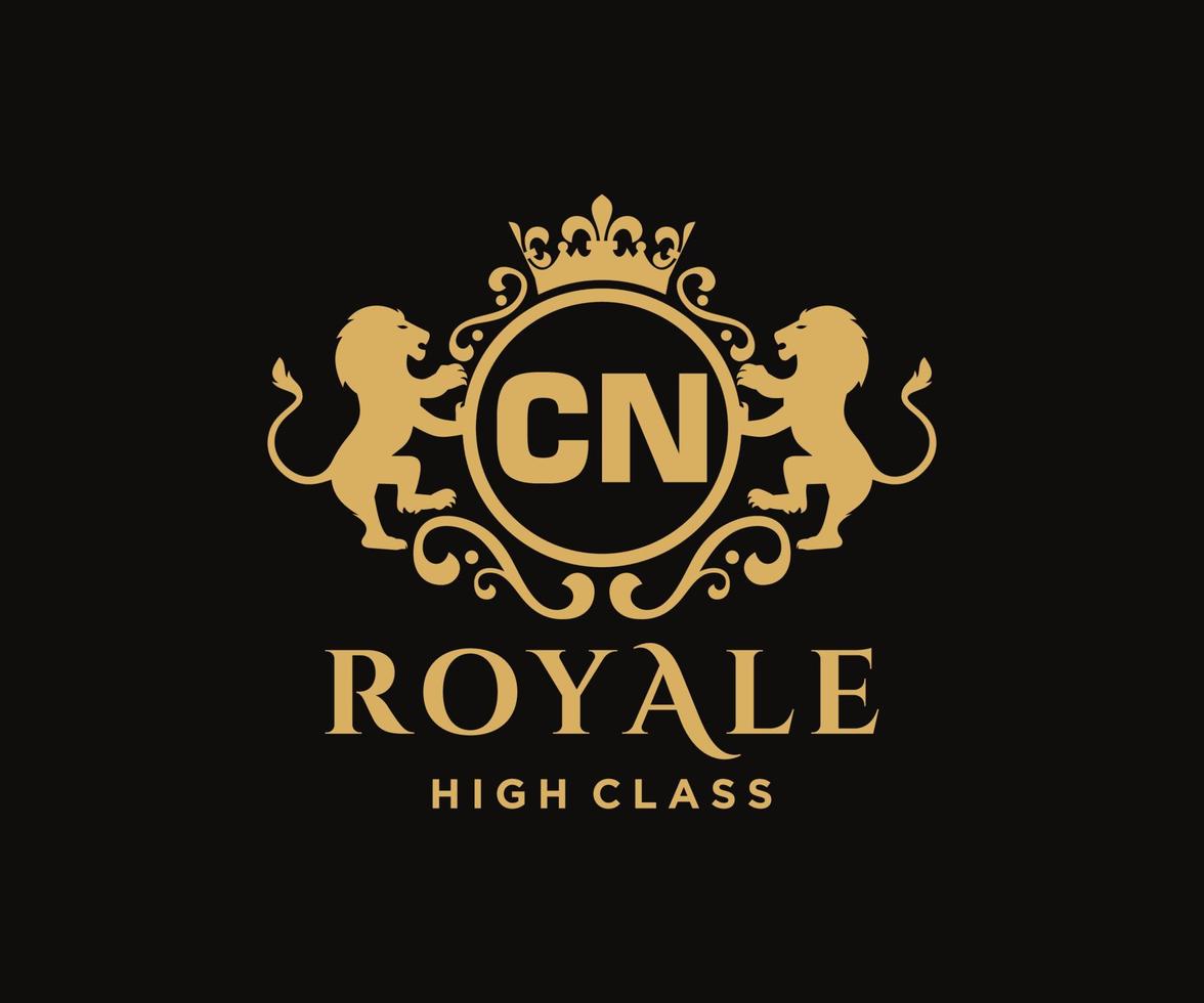 Golden Letter CN template logo Luxury gold letter with crown. Monogram alphabet . Beautiful royal initials letter. vector