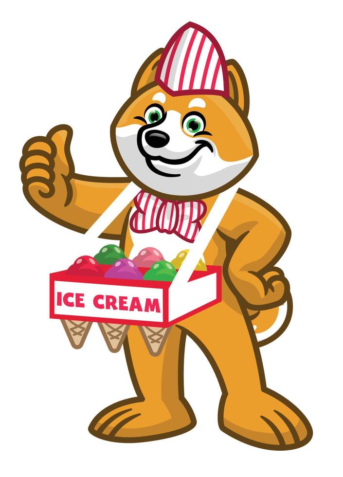 cartoon shiba inu dog sold the ice cream vector
