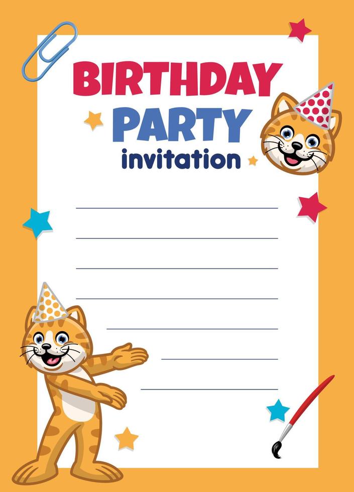 birthday invitation design with cute cat vector