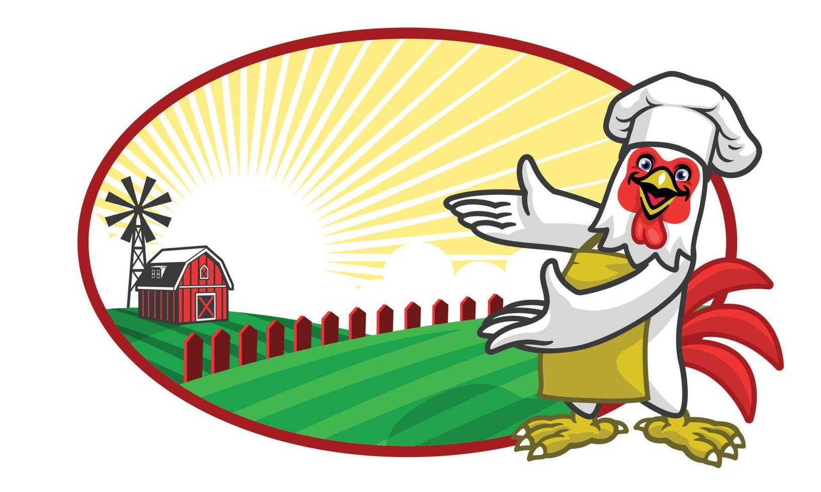 chicken chef and beautiful farm vector