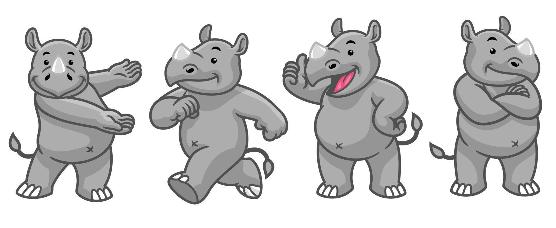 set cartoon character of funny rhino vector