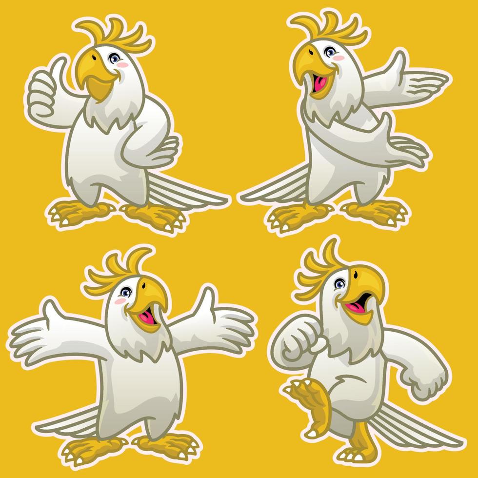 set cartoon of funny cockatoo parrot bird vector