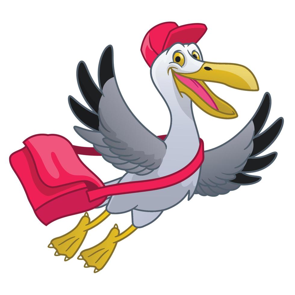 Seagull bird cartoon delivery courier worker vector