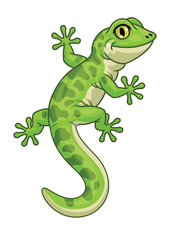 Cute cartoon character of green gecko vector