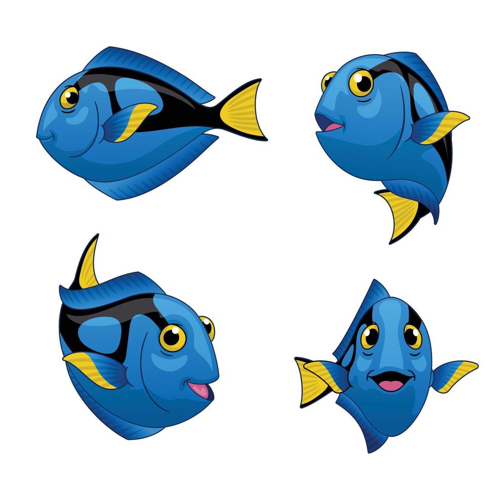 Cartoon Set of Blue Tang Fish vector
