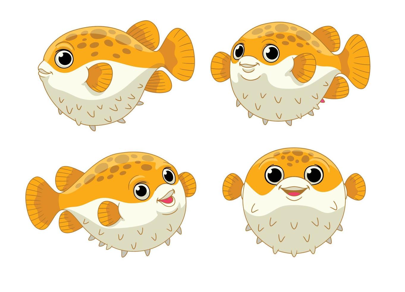 Cartoon Set of Cute Puffer Fish vector