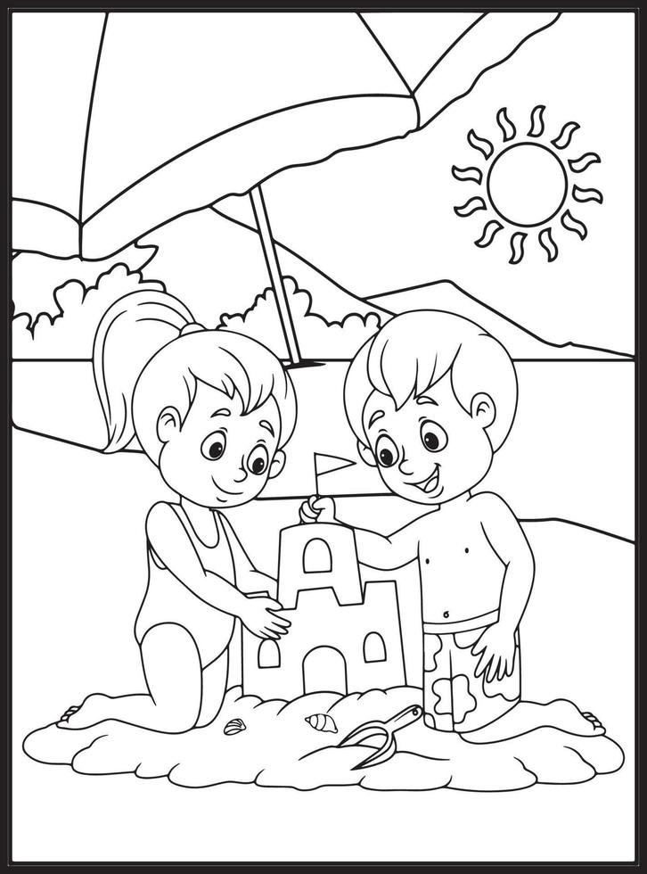 dibujos de verano para colorear para niños vector