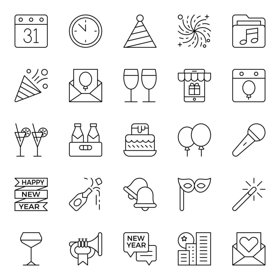 Outline icons for Happy new year. vector