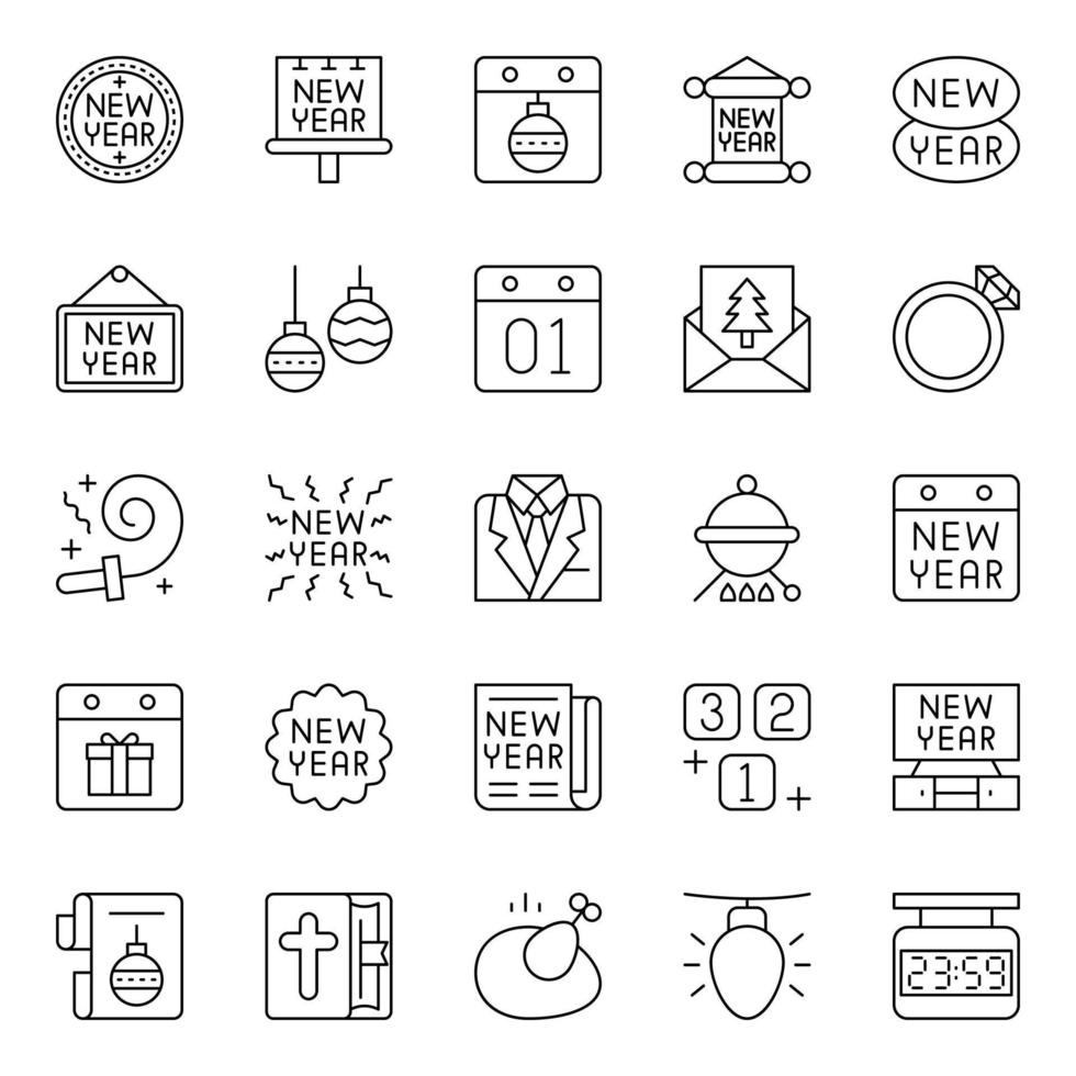 Outline icons for Happy new year. vector