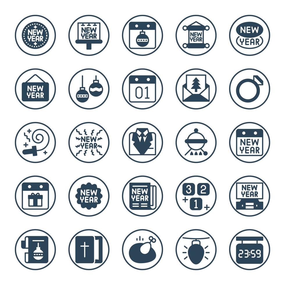 Circle glyph icons for Happy new year. vector