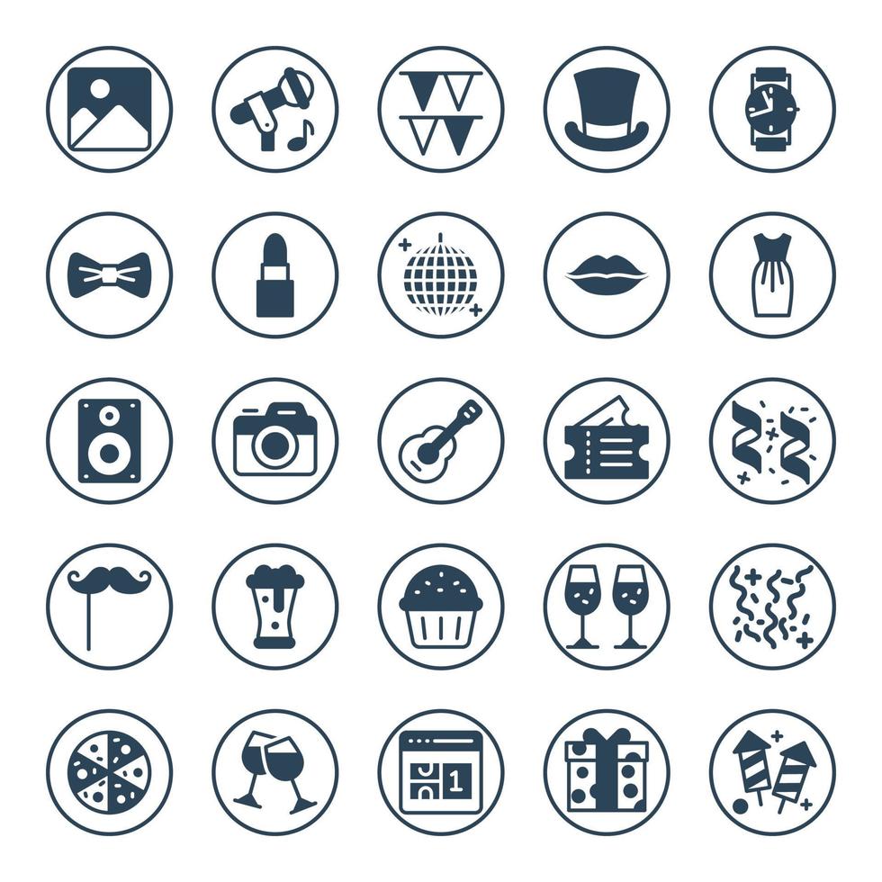 Circle glyph icons for Happy new year. vector