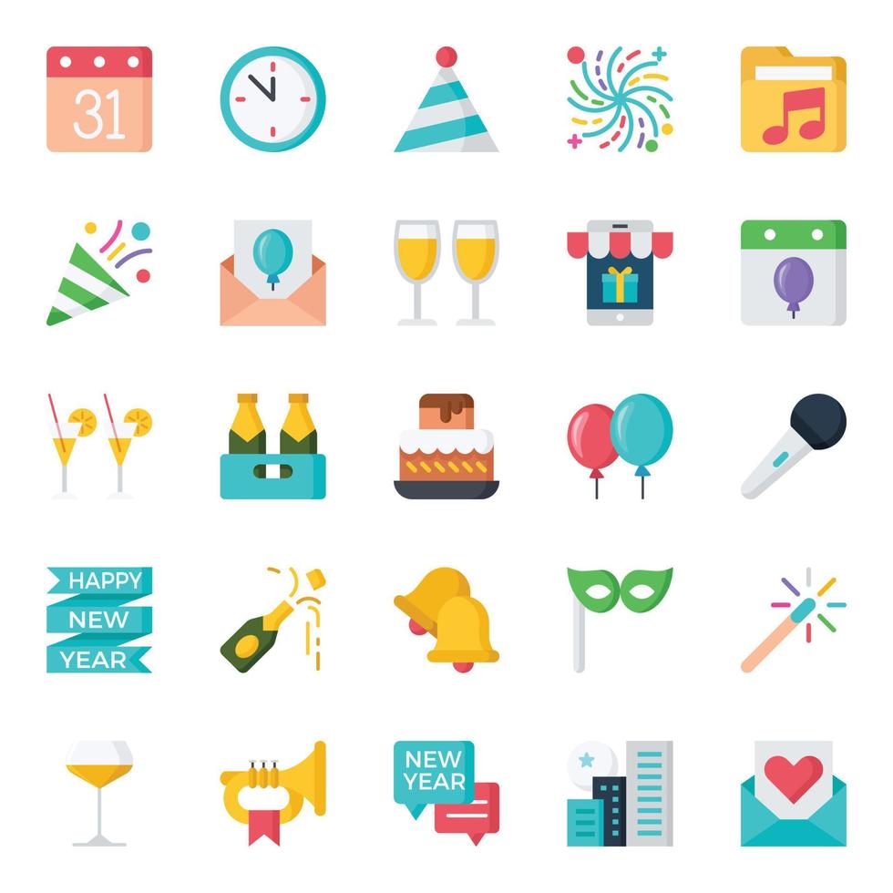 Flat color icons for Happy new year. vector
