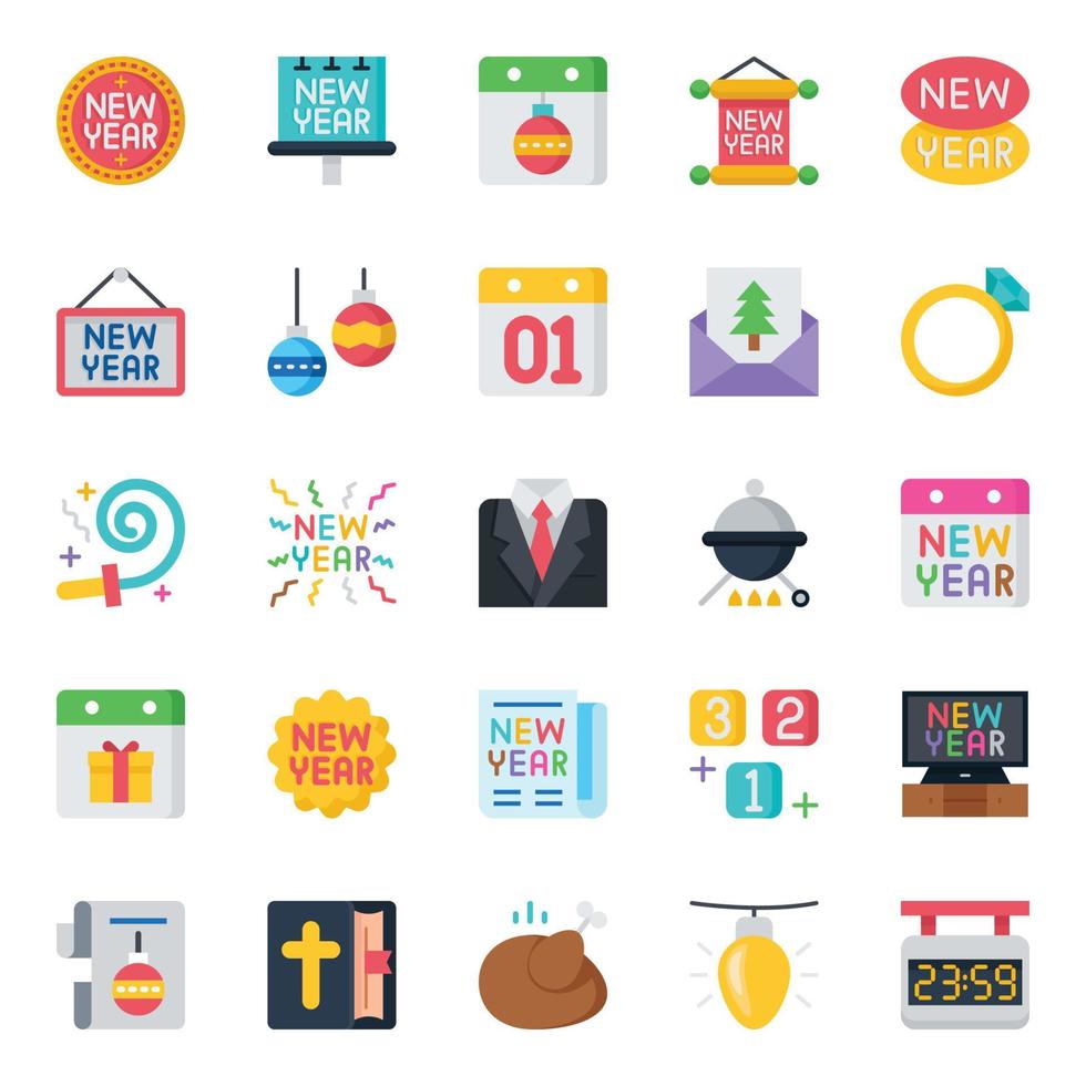 Flat color icons for Happy new year. vector