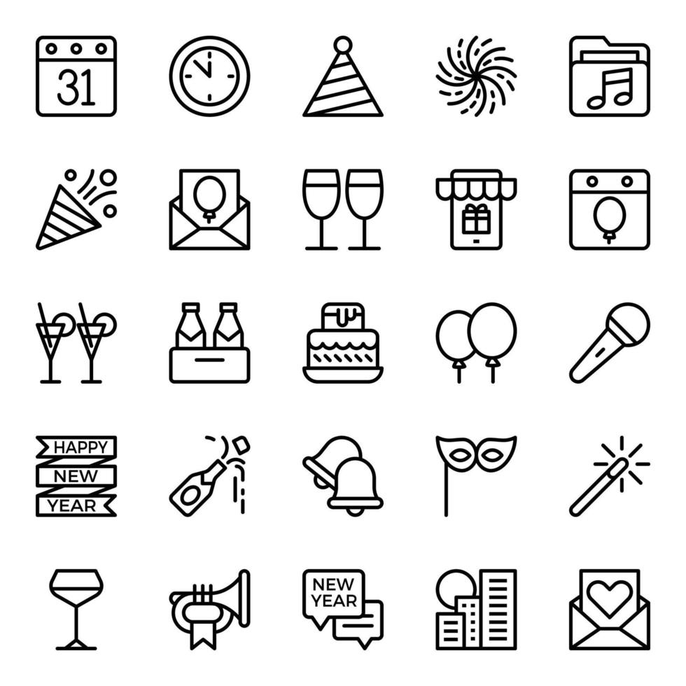 Outline icons for Happy new year. vector