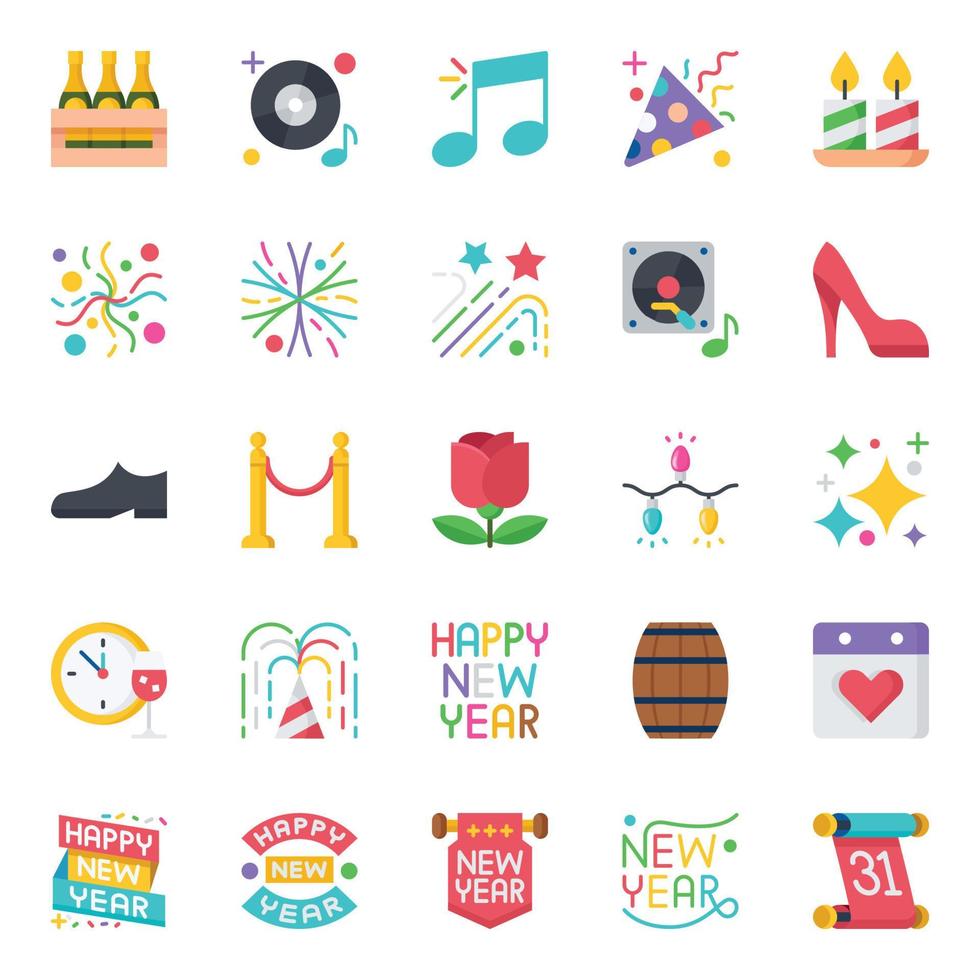 Flat color icons for Happy new year. vector