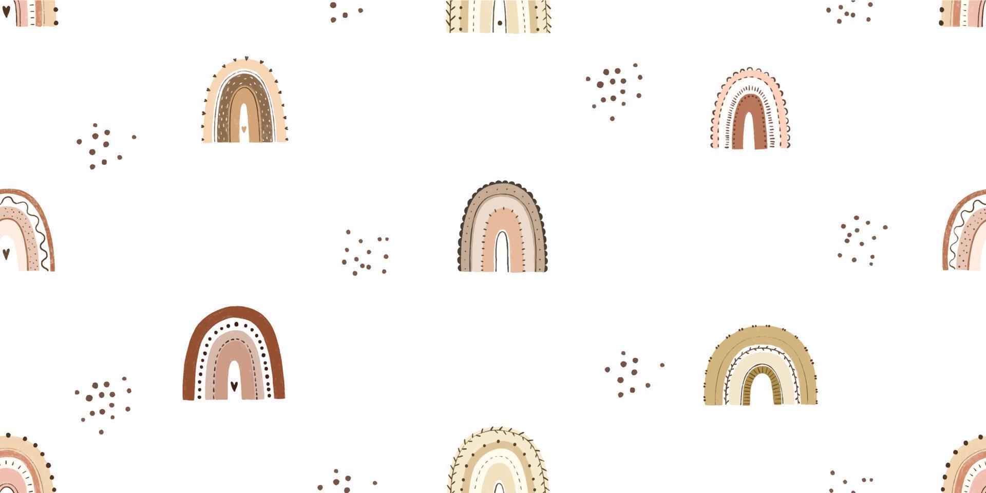 cute childish seamless pattern with boho rainbows, fairy wallart, textile vector