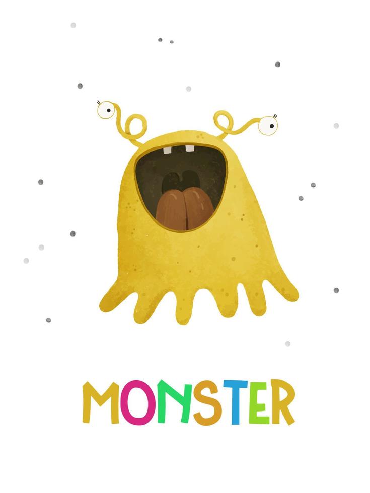 cute childish card with colored monsters, funny cartoon animals. Halloween cards design vector