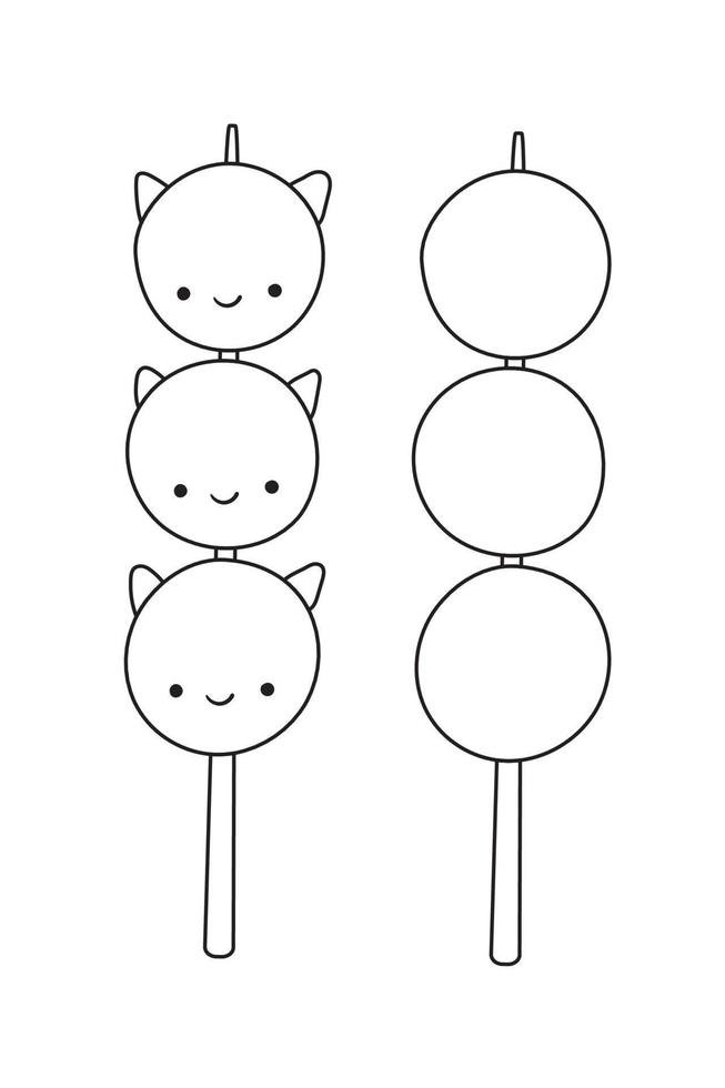 Traditional Dango Japanese dessert in form of cat isolated on white. Hanami Dango dessert vector