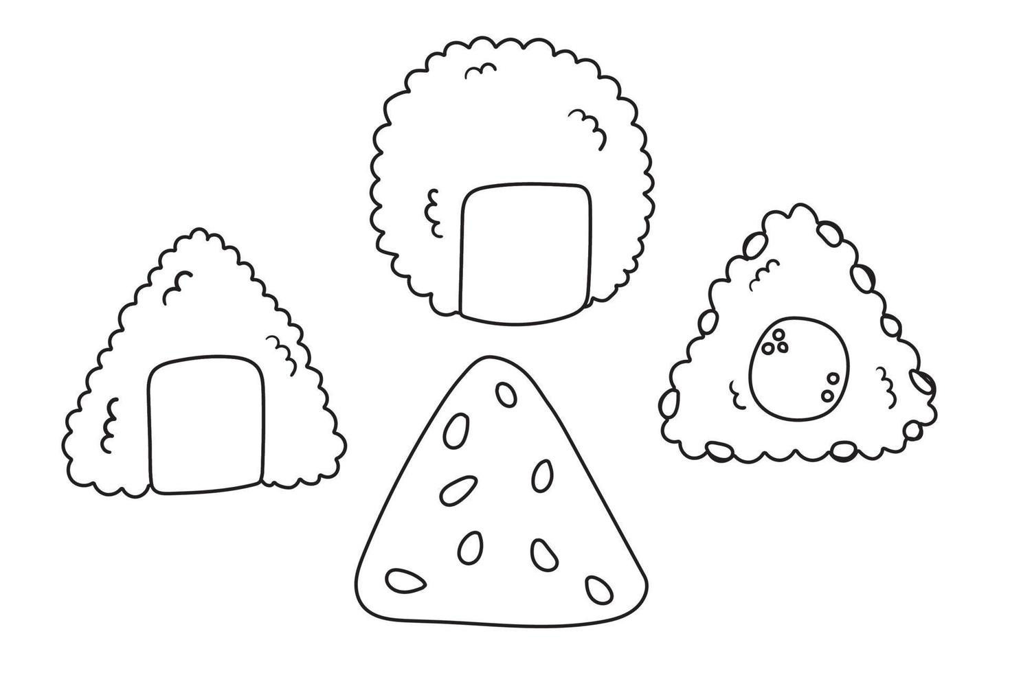 conjunto de onigiri tradicional aislado sobre fondo blanco. sushi establece iconos en estilo plano de fideos. vector