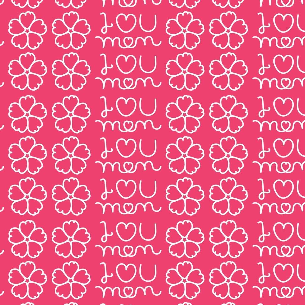 seamless mothers day pattern, I love you mom, mommy,mama ever, Lettering words with heart mother day Repeating Pattern, Happy Mothers day gift seamless word pattern,textiles fabric pink background vector