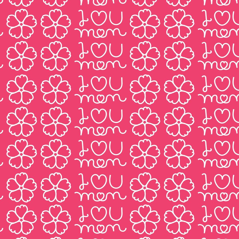 seamless mothers day pattern, I love you mom, mommy,mama ever, Lettering words with heart mother day Repeating Pattern, Happy Mothers day gift seamless word pattern,textiles fabric pink background vector