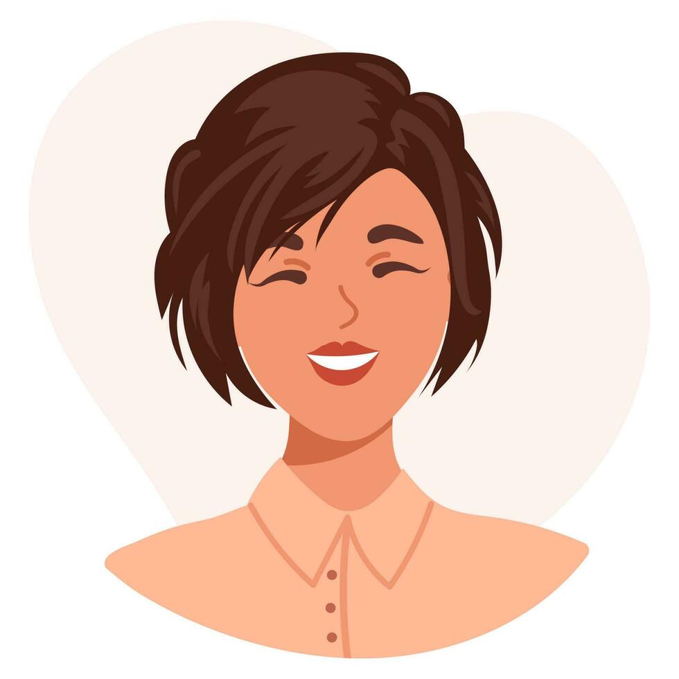 Portrait of a cute happy young woman. Emotion of happiness. Love yourself. Avatar. Vector, illustration. vector