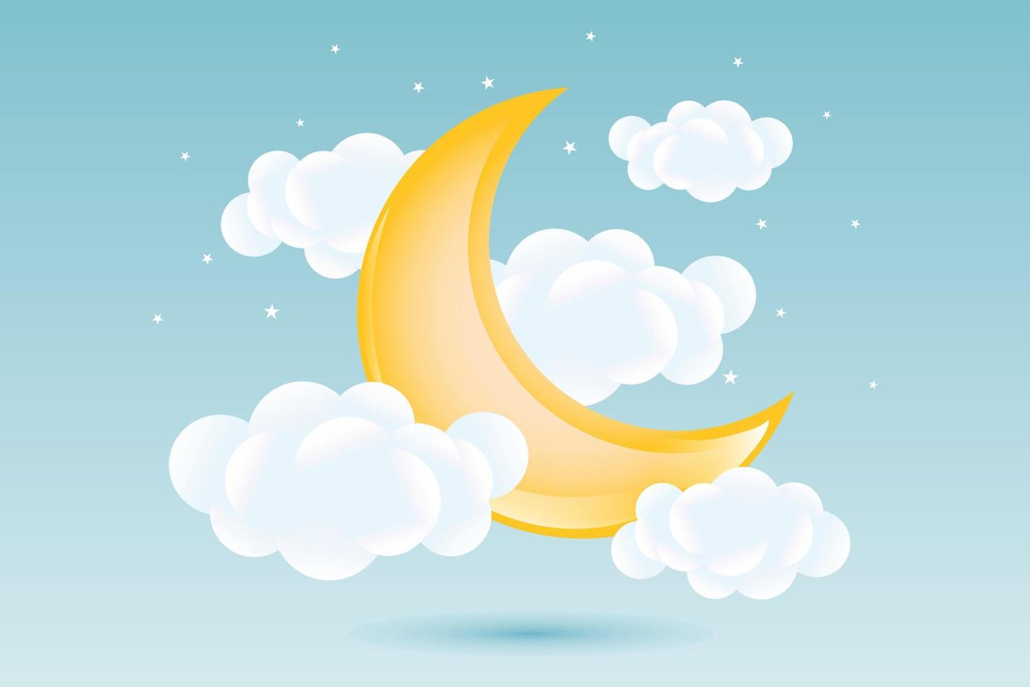 3d baby shower, growing moon with clouds on a soft blue background, childish design in pastel colors. Background, illustration, vector. vector