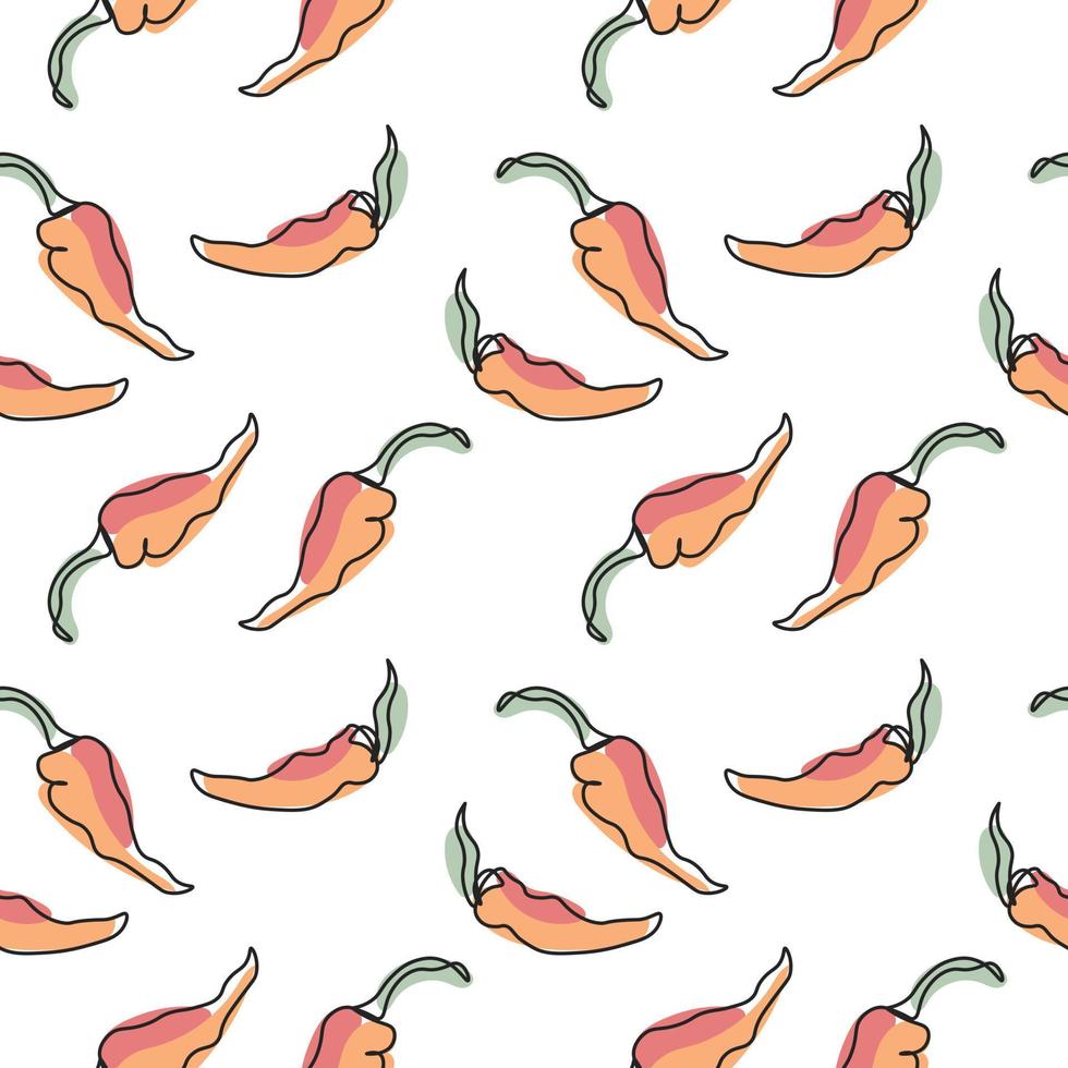 Seamless pattern of vegetables, linear chili peppers with pastel colors on a white background. Background, print, textile, vector