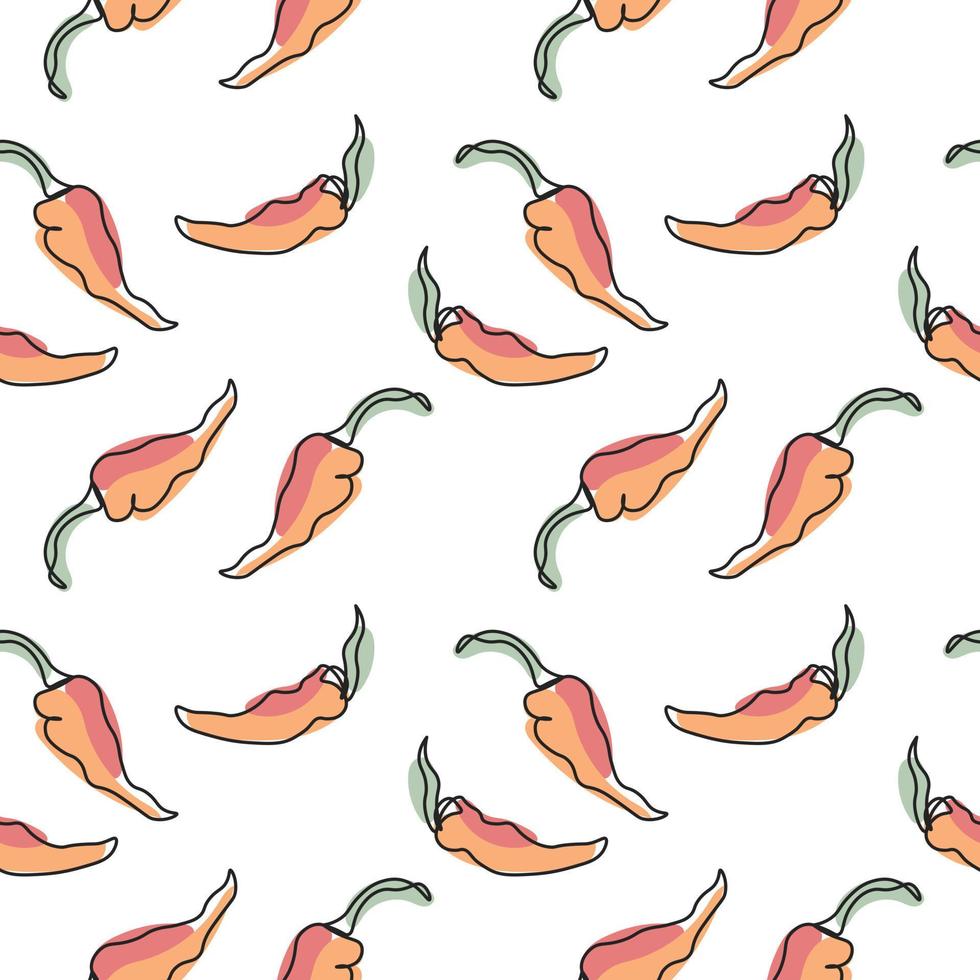 Seamless pattern of vegetables, linear chili peppers with pastel colors on a white background. Background, print, textile, vector