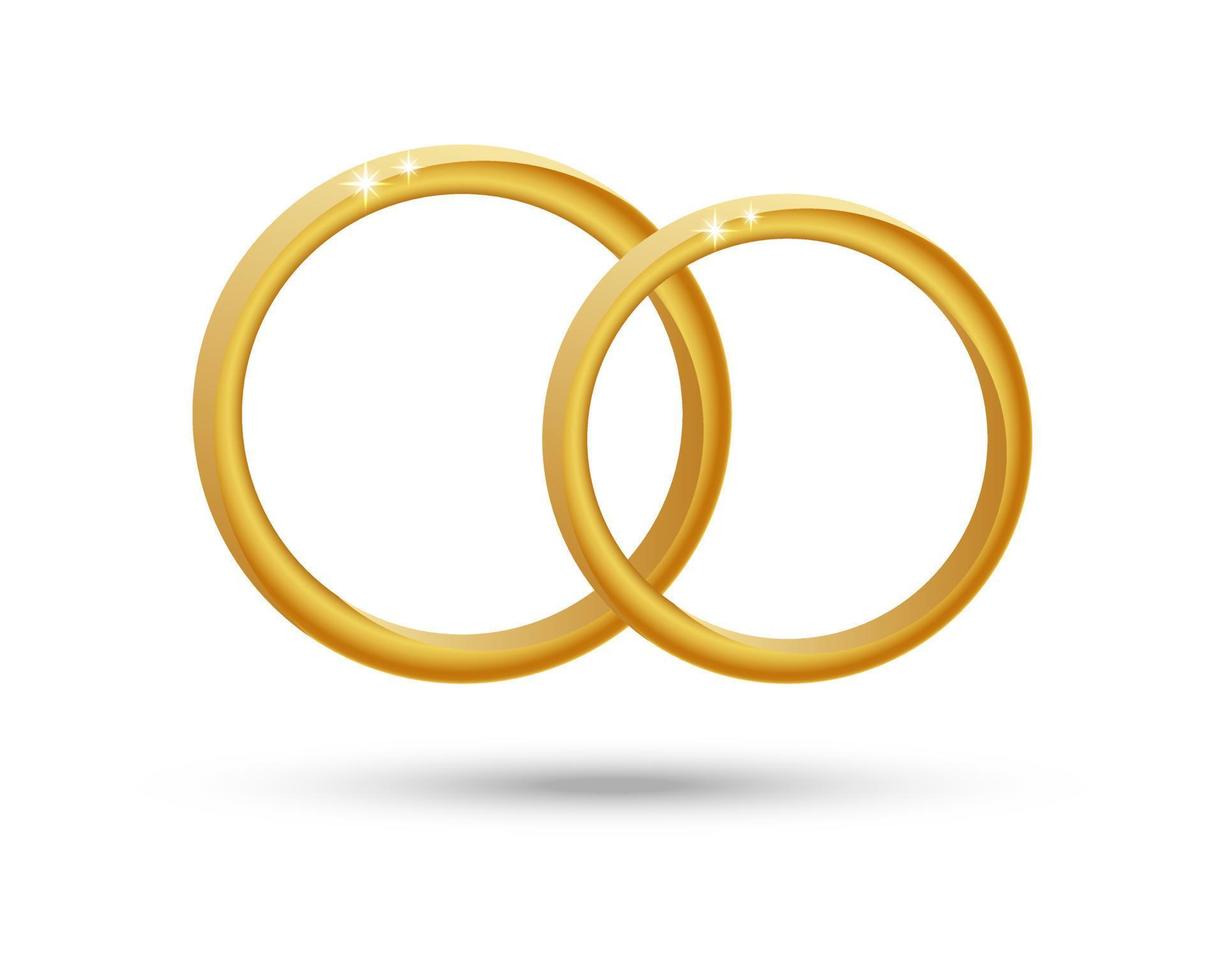 Golden wedding rings on a white background. Luxury icon, design for wedding invitations, vector