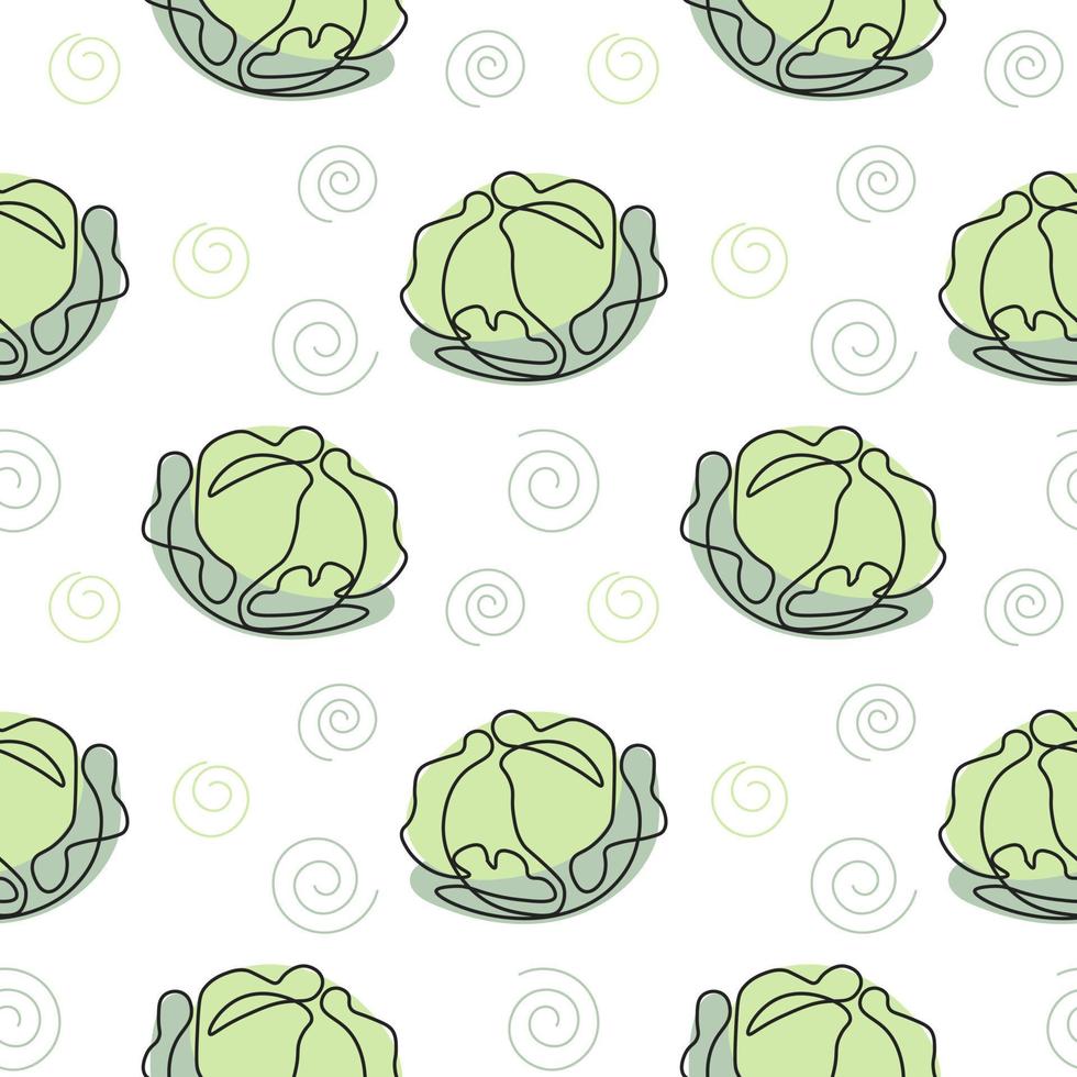 Seamless pattern of vegetables, linear white cabbage with pastel colors on a white background. Background, print, textile, vector