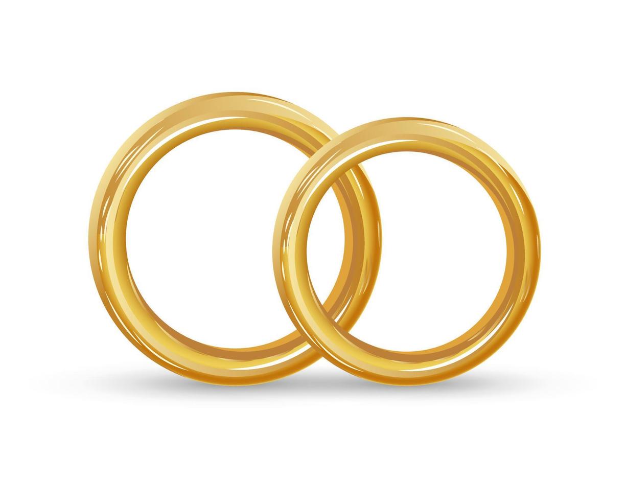 Golden wedding rings on a white background. Luxury icon, design for wedding invitations, vector