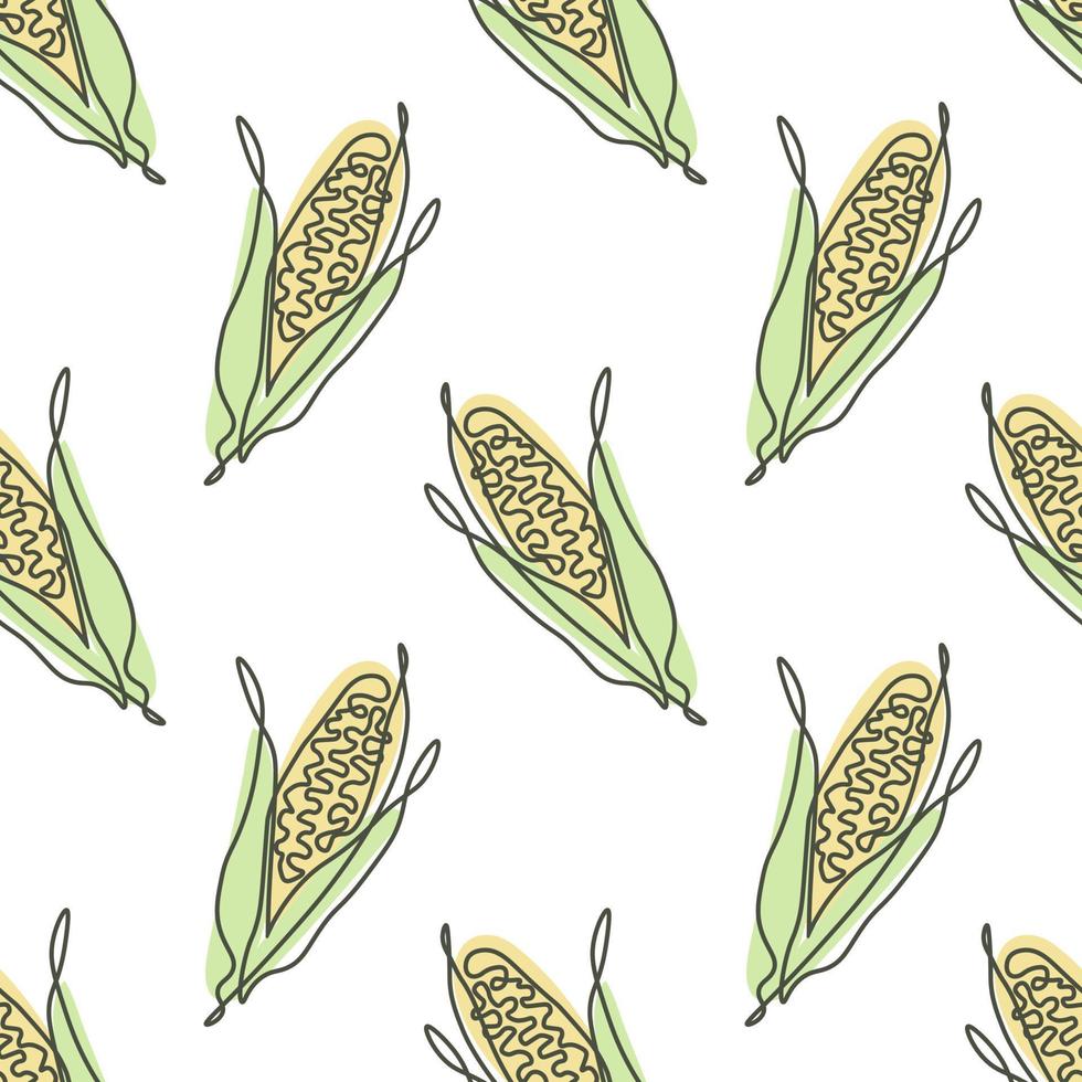 Seamless pattern of vegetables, linear sweet corn cobs with pastel colors on a white background. Background, print, textile, vector