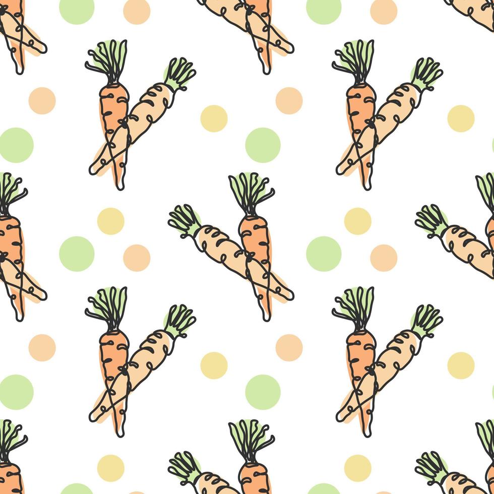 Seamless pattern of vegetables, linear carrots with pastel colors on a white background. Background, print, textile, vector